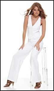 Matalan White Fitted Linen Waistcoat, White Wide Leg Linen Trouser.