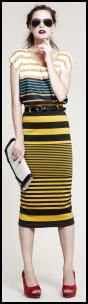 Black & Yellow Striped Top & Skirt.
