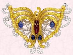 The Ephémère clip is made of of yellow and white diamonds, rubies and sapphires and is from Van Cleef & Arpels.