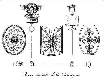 Typical decorative scrollwork patterns for ancient Roman shields.