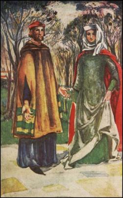 COSTUME - A MAN AND WOMAN OF THE TIME OF EDWARD I. 1272-1307