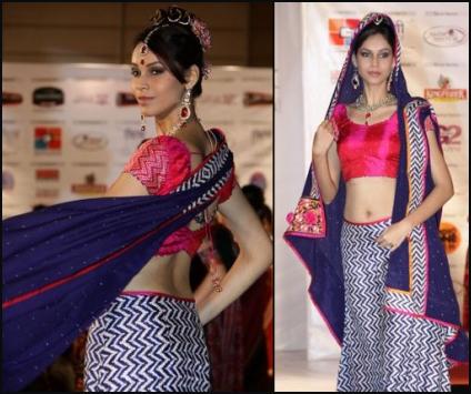 Chevron Pattern Lehenga Skirt and Choli